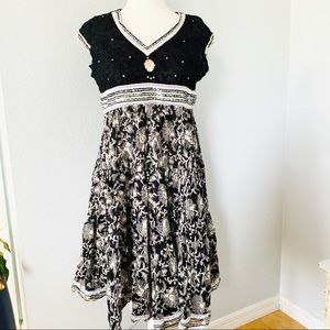 Diya Cap Sleeve Emoire Waist Black Dress Sz Med